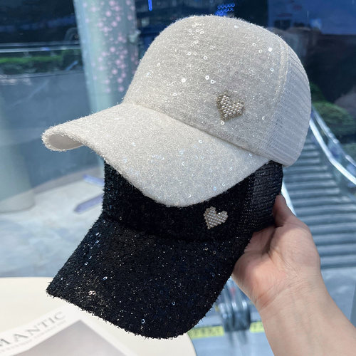 新款亮片珍珠爱心棒球帽优雅时尚
