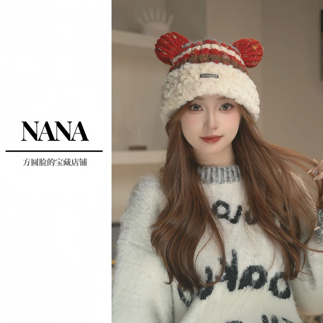 喜庆红色小熊耳朵针织毛线帽女冬季韩版护耳加厚保暖防寒毛绒帽子,服饰配件/皮带/帽子/围巾,帽子,淘宝优惠券,粉丝福利购,淘宝优惠卷