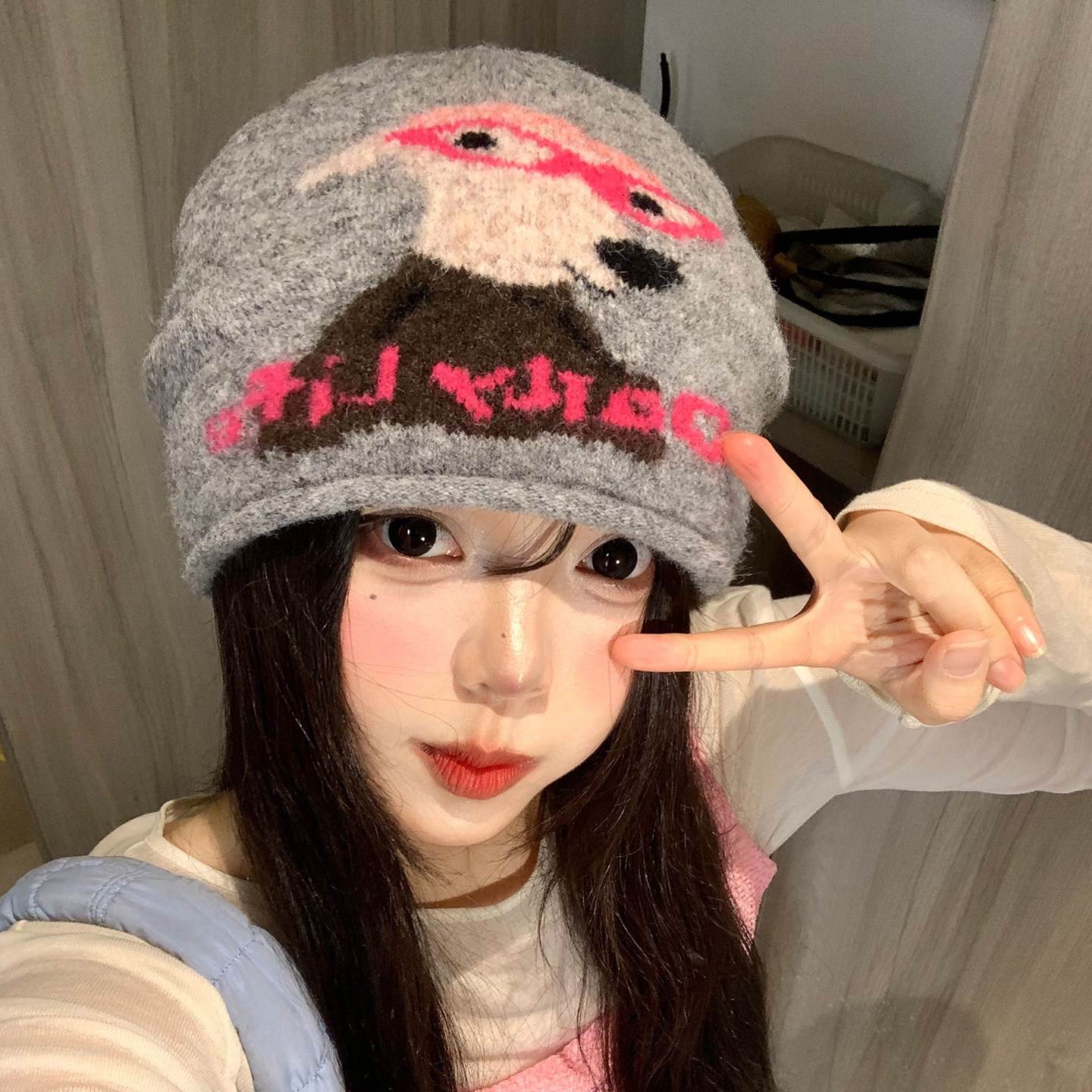 韩版甜美堆堆帽女秋冬保暖显脸小