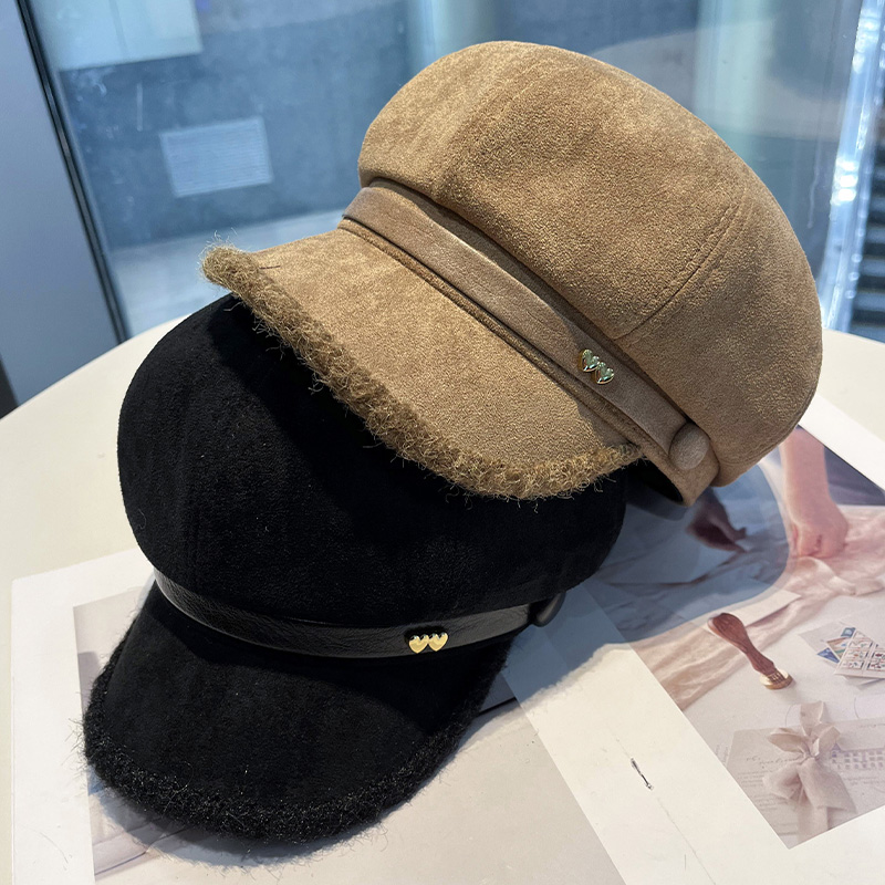美拉德风麂皮绒复古贝雷帽百搭