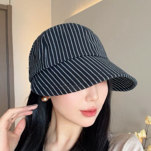 复古条纹宽檐鸭舌帽女春夏防晒
