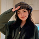 时尚 线条格纹贝雷帽子女气质百搭显脸小韩版 简约贝雷帽 新款 春秋季