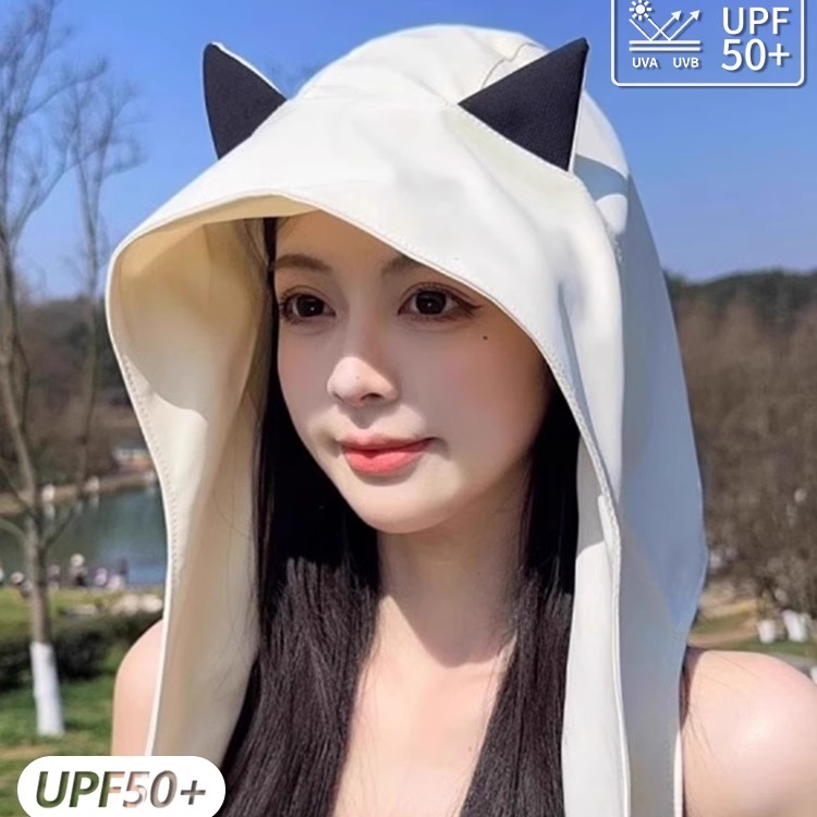 2025新款冰丝小恶魔防晒帽子女夏季薄款透气披肩帽防紫外线遮阳帽