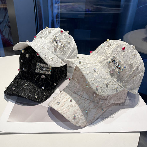 2025新款珍珠水钻棒球帽蕾丝花朵
