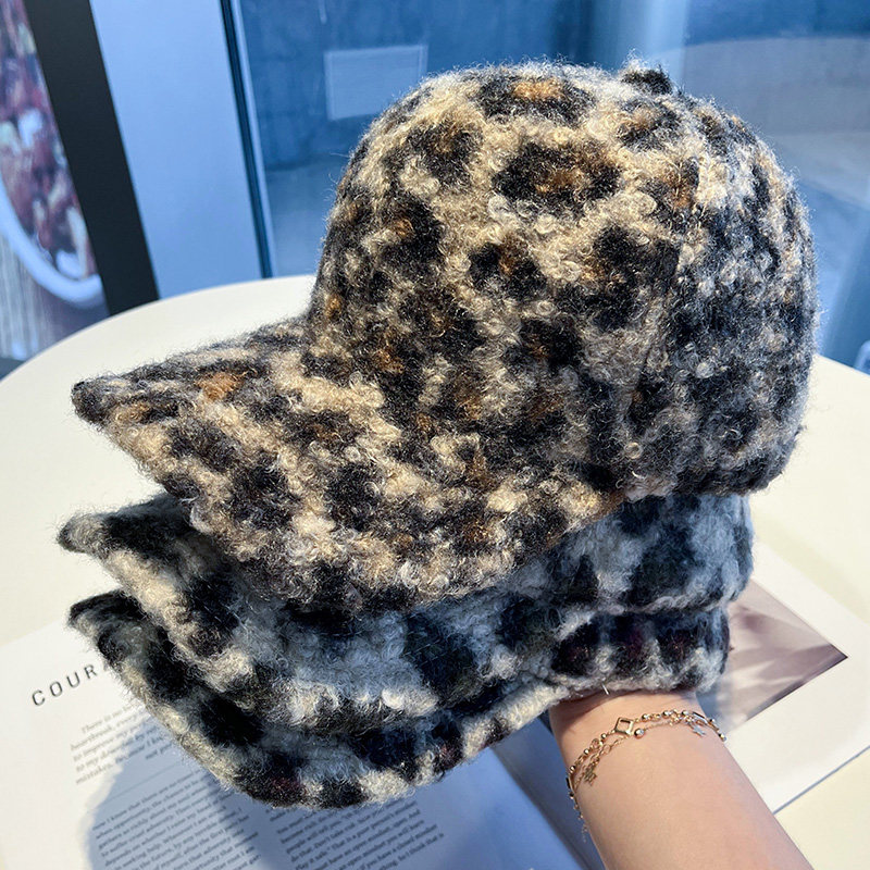 韩版ins豹纹棒球帽子女秋冬季加厚保暖毛绒时尚百搭显脸小鸭舌帽
