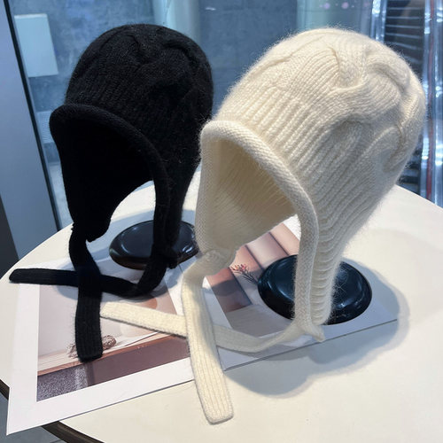 简约百搭毛绒兔毛显瘦护耳保暖针织帽子女秋冬季休闲素颜毛线冷帽