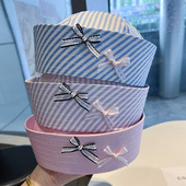 新款 可爱少女cos拍照贝雷帽 日系甜美条纹蝴蝶结jk水手帽子女夏季