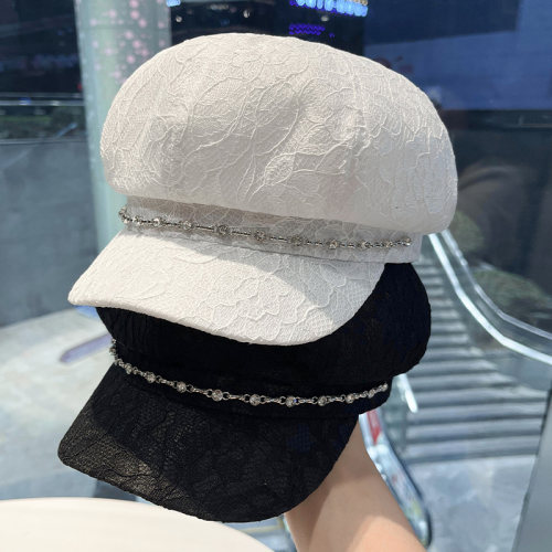 法式水钻蕾丝八角帽女夏季薄款