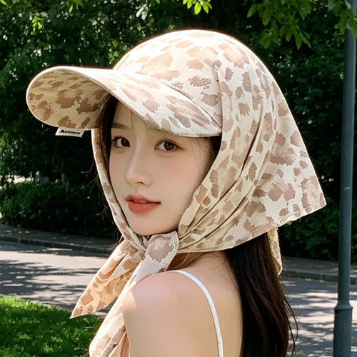 豹纹春夏防晒显脸小包头帽女款
