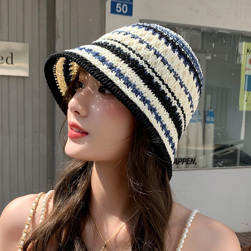 2024年日系彩色针织镂空渔夫帽女