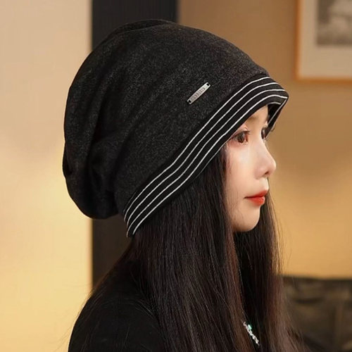 韩系条纹堆堆帽女冬季护耳显脸小