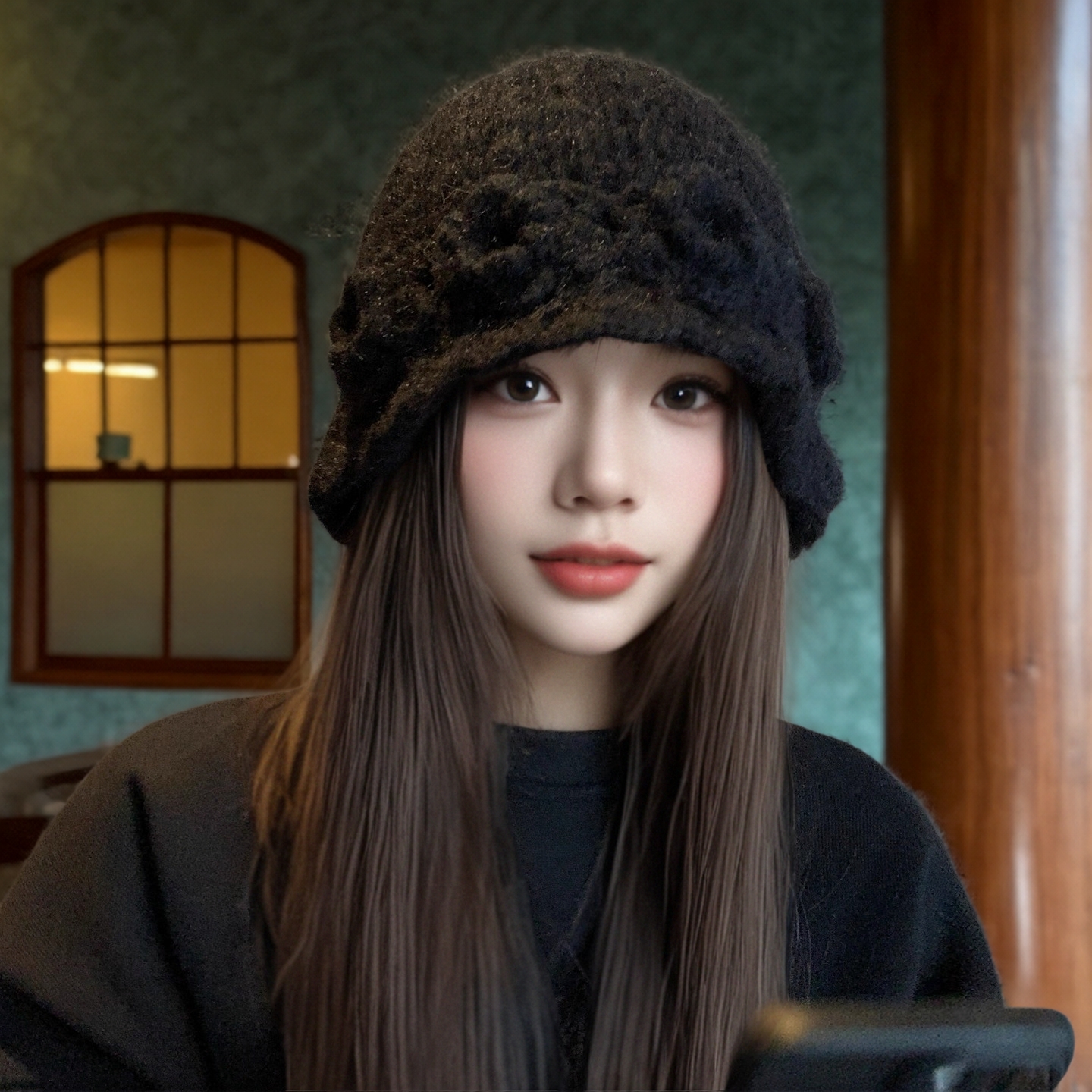 秋冬立体花朵针织毛线帽