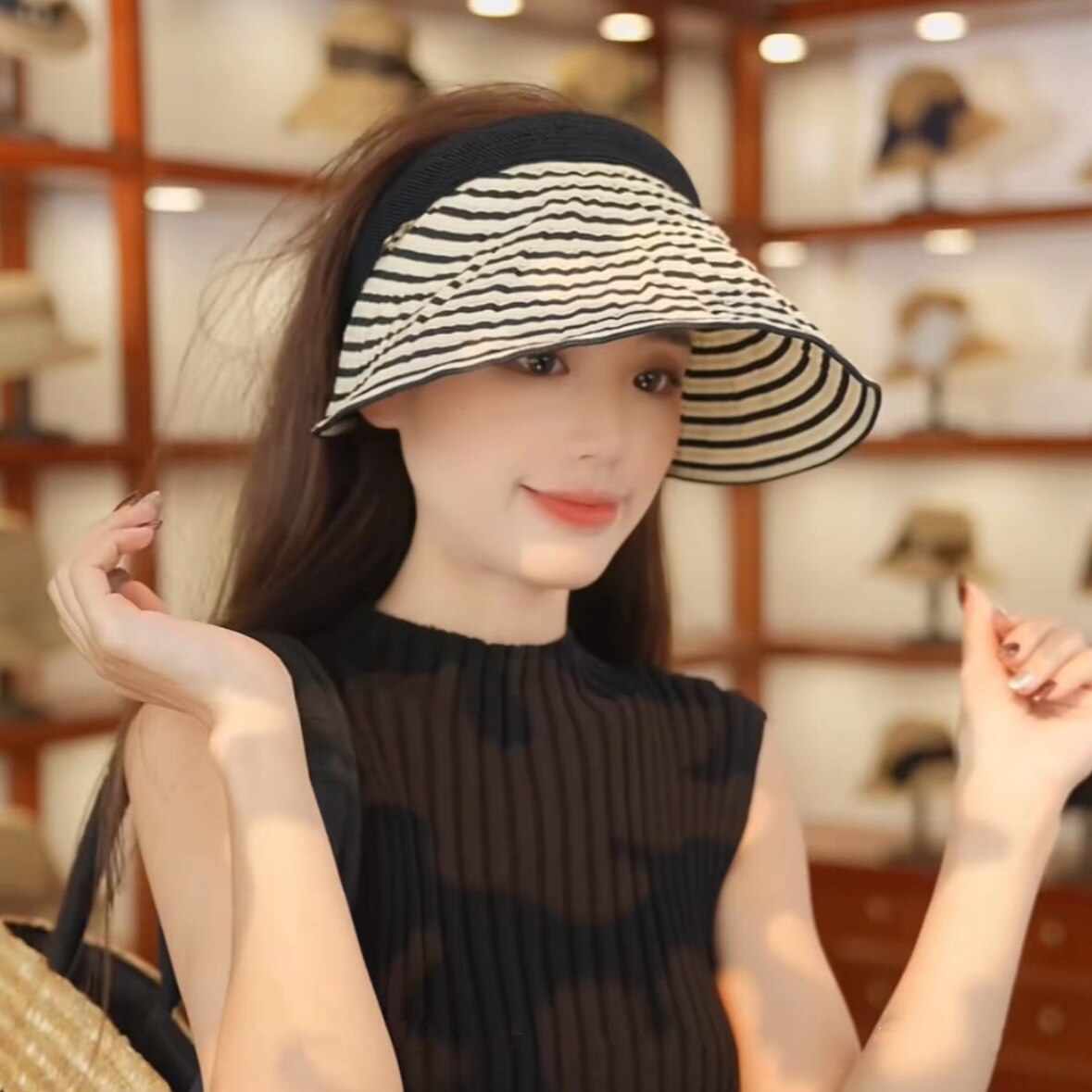 防晒帽子女2025新款夏季空顶遮阳帽大檐可折叠户外百搭发箍太阳帽