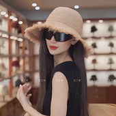 草帽遮阳帽夏季 ins大帽檐毛边拉菲草女沙滩帽出游海边度假防晒帽