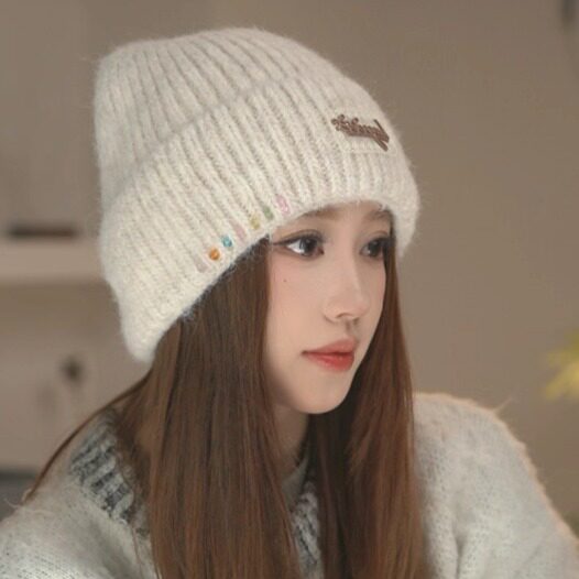 韩系彩石针织帽女冬季保暖护耳毛线帽显脸小防寒时尚帽子加厚冷帽