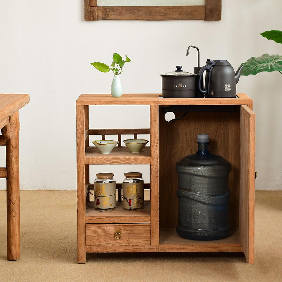 老榆木茶桌边柜茶台侧边柜实木边几中式茶水柜移动茶台