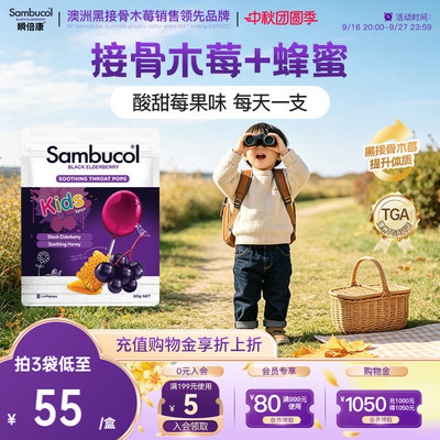 澳洲进口Sambucol小黑果黑接骨木莓维生素c儿童蜂蜜棒棒糖强免疫