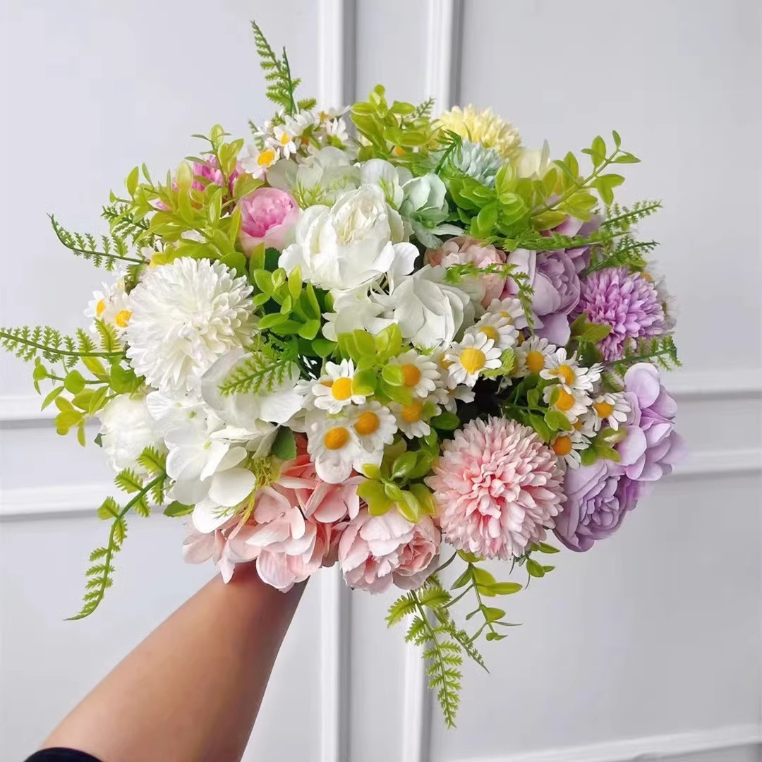 玫瑰绣球花牡丹绢花手捧花仿真干花假花客厅家居装饰摆件婚庆插花