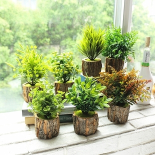 爆款假花木制花盆仿真植物小盆景创意装饰摆件人造花厂家仿真盆栽