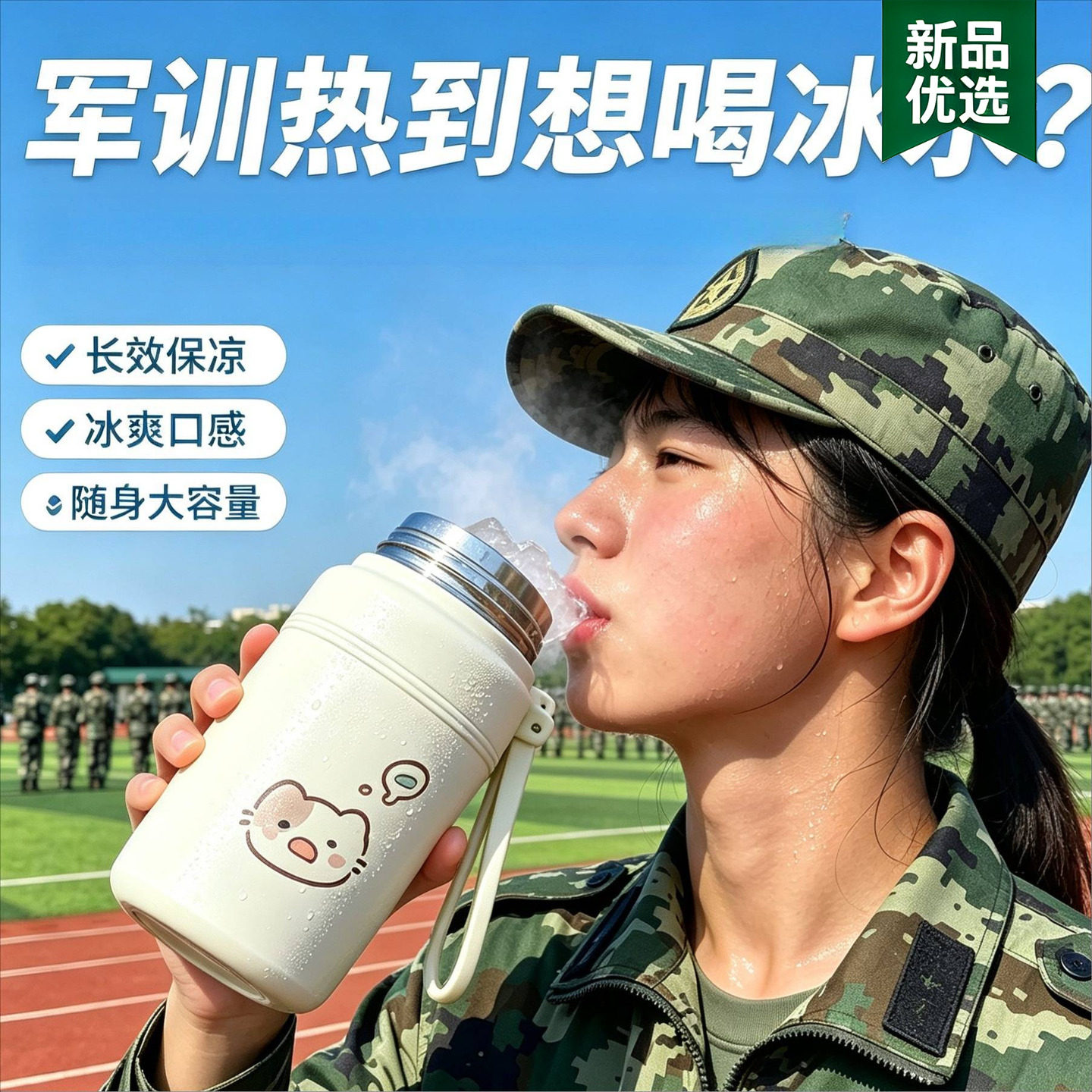 【军训喝冰水降温】军训降温不锈钢316保温水杯1000ml便携大容量