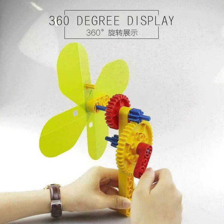 大颗粒积木变速风扇齿轮风车教程儿童拼装益智玩具男女幼儿园礼物