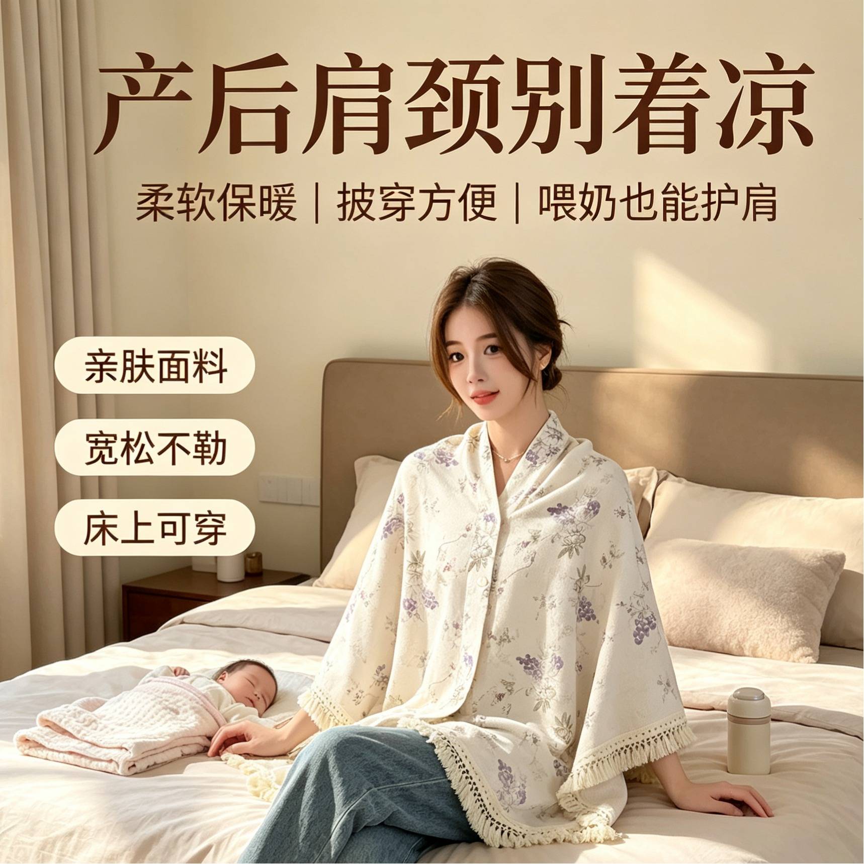 a类纯棉月子披肩产后哺乳巾遮挡喂奶春秋四季款孕妇护肩产妇盖毯