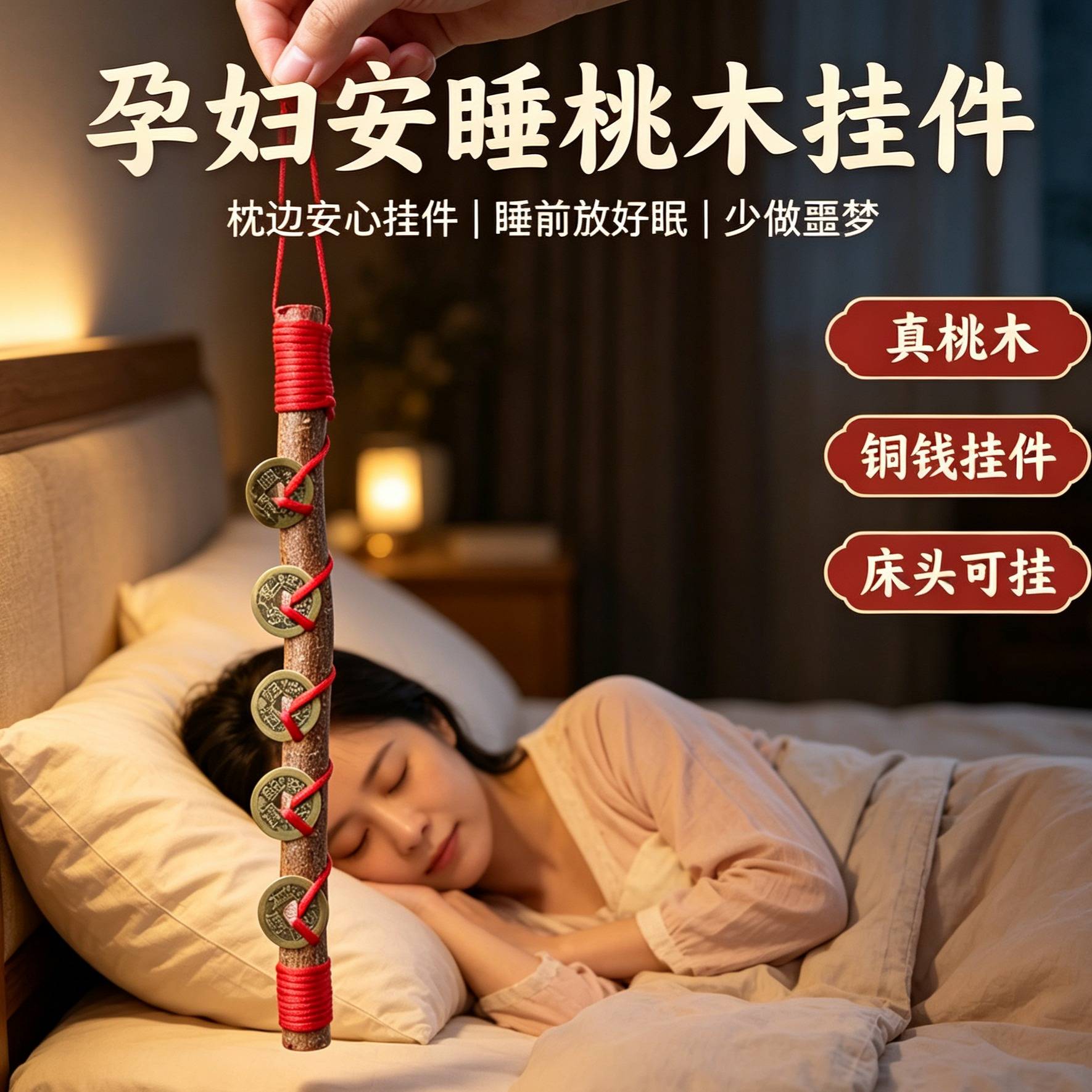 东南桃木五帝钱宝宝孕妇老人走夜路压惊安睡防噩梦随身保平安摆件