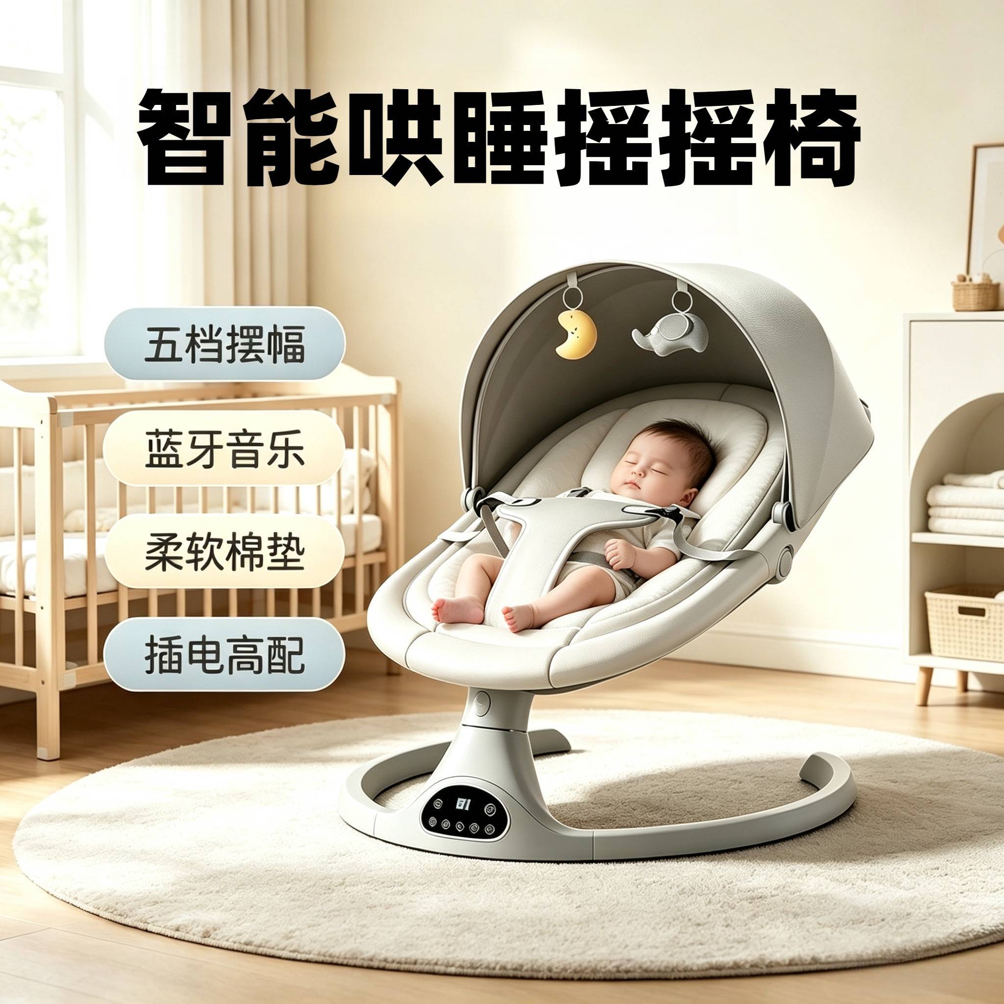 婴儿电动摇摇椅新生儿宝宝哄睡摇篮床安抚椅摇篮可坐可躺哄娃神器