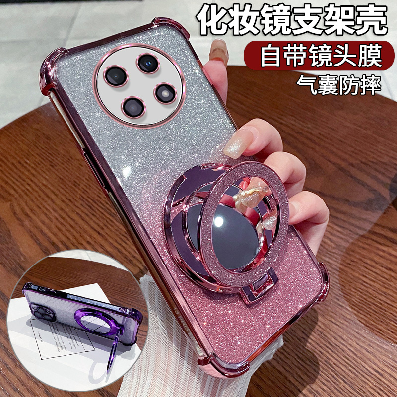 适用oppoA5手机壳oppo保护A5pro硅胶套5G镜头膜全包防摔PKP110透明软壳PKQ女带补妆镜支架oppop新款轻奢时尚
