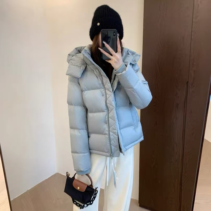 泡芙鹅绒羽绒服女短款2025新款加厚修身收腰连帽冬外套潮lulu五格