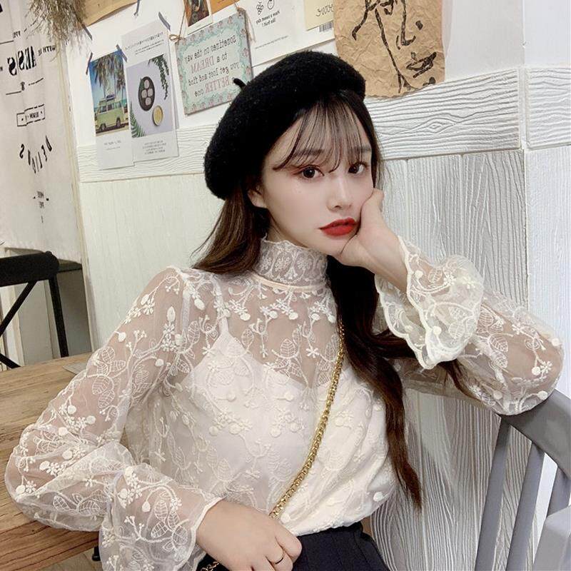 Spring Korean 2020 new pattern Ultra cents French Hollow crochet Stand collar pagoda sleeve Easy Long sleeve Lace shirtin the Women's clothing/Boutique , Lace shirt/Chiffon shirt  category - from Buy2taobao.com to provide professional Taobao agent buy service