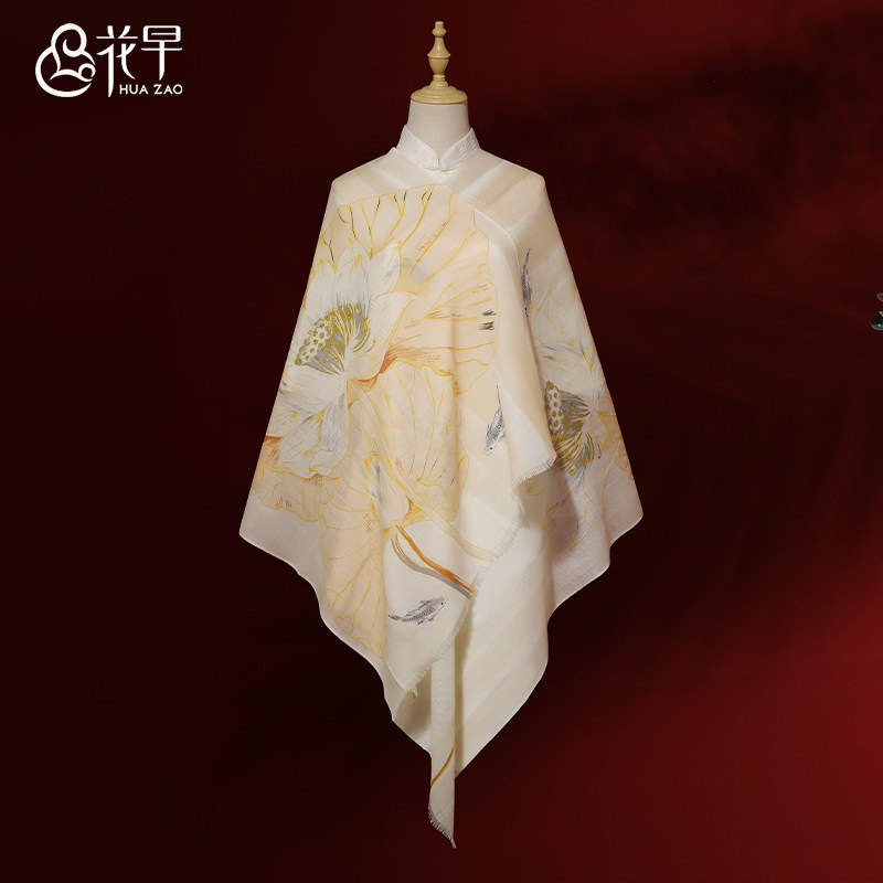 2025新款100%绵羊毛围巾女士秋冬季民族风斗篷薄款丝巾系脖秋冬季