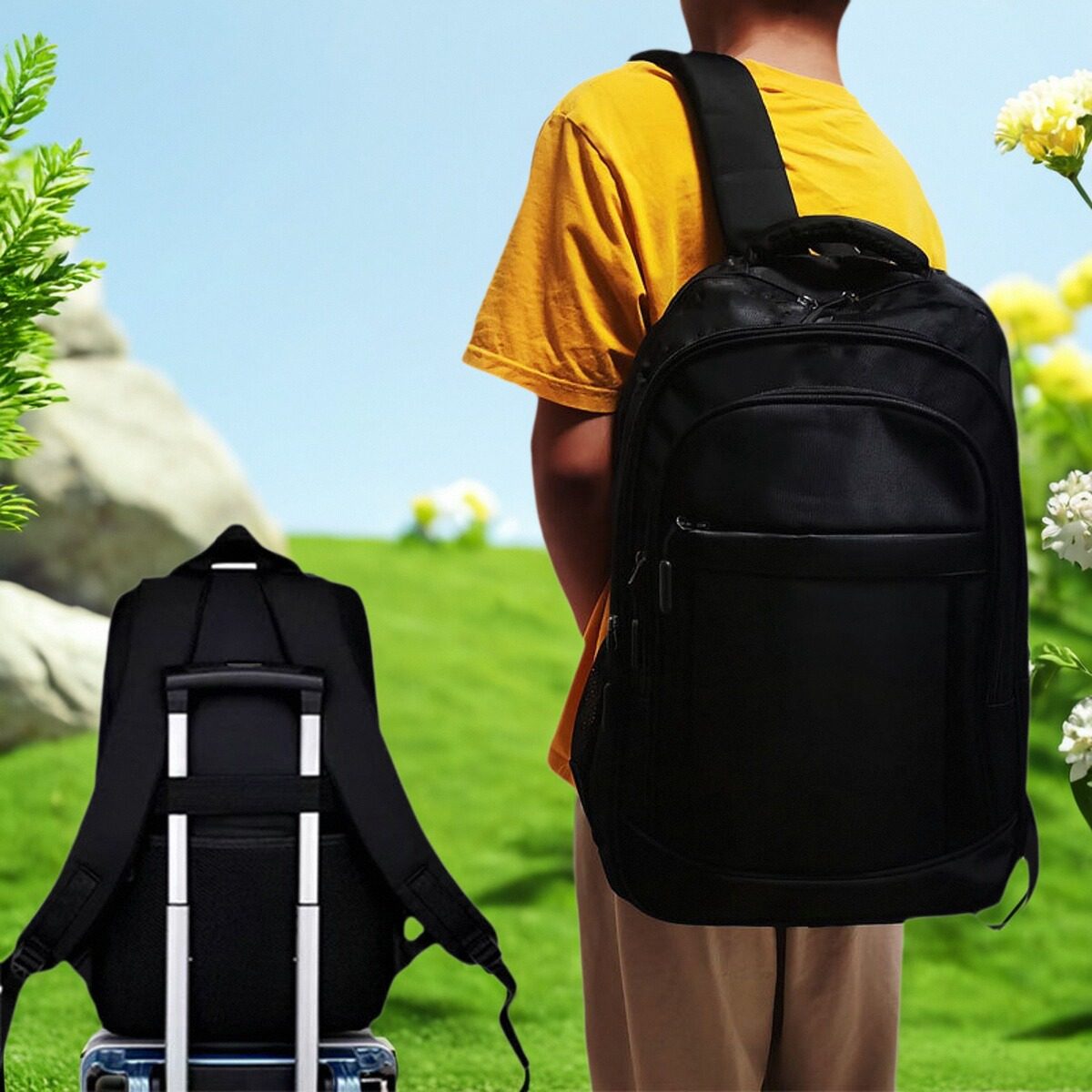 旅游双肩包男运动户外背包大容量休闲登山包初高中学生书包黑轻便