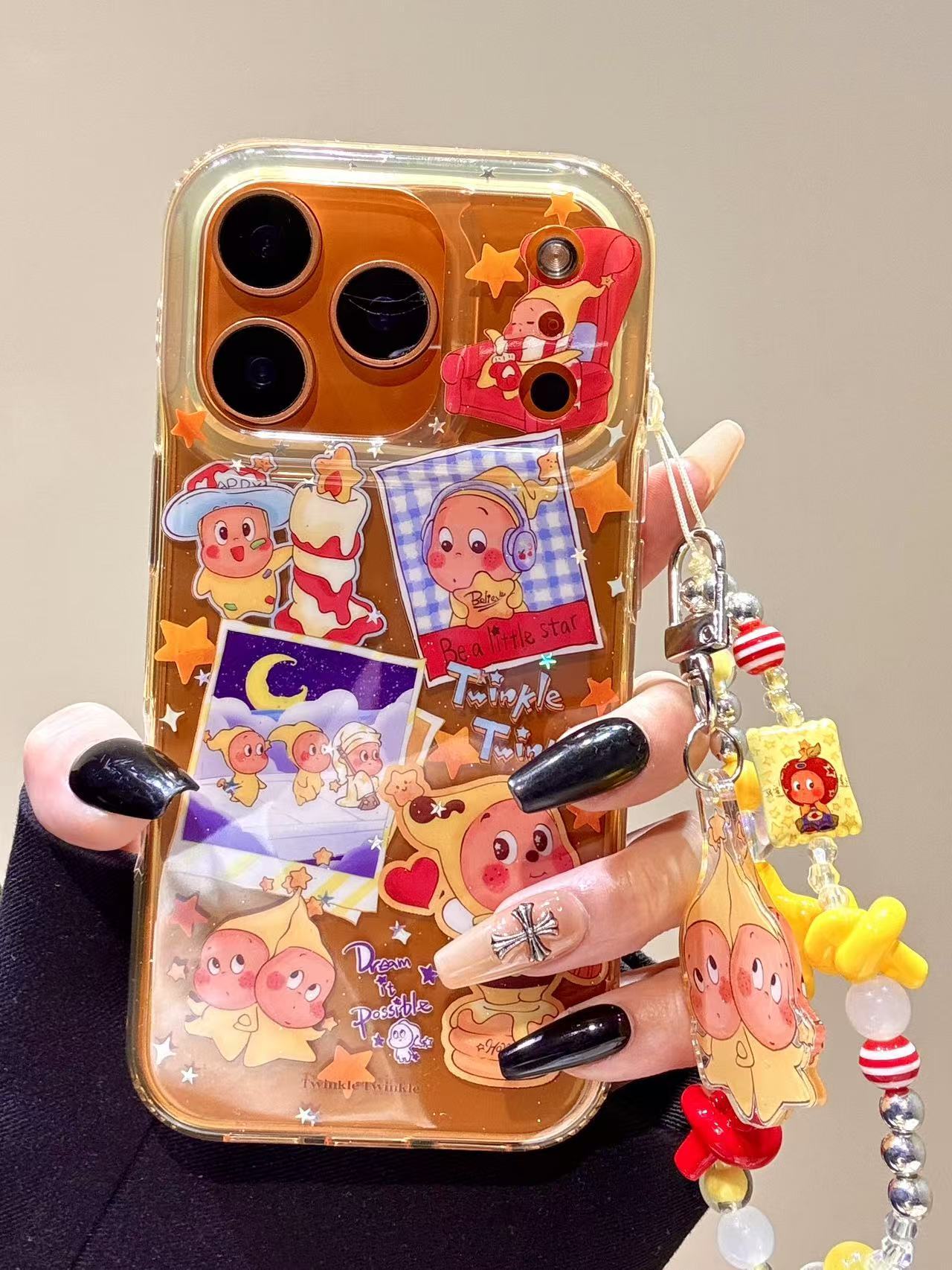 可爱透黄星星男孩插画挂件链条适用苹果17promax手机壳15iphone16 · 苹果13 透黄星星男孩插画