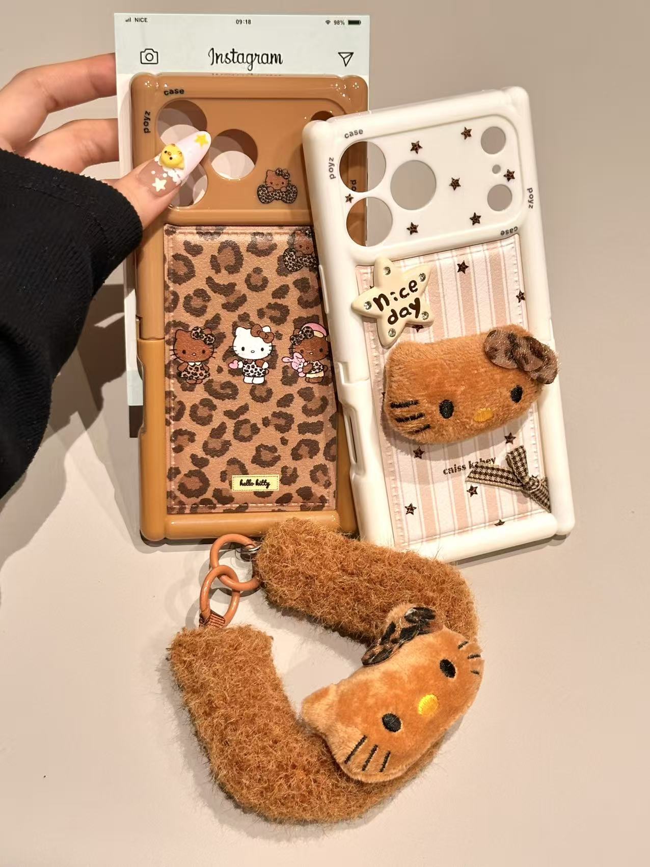 卡通可爱棕边豹纹KT猫气囊支架壳适用苹果17/16/15/14防摔手机壳 · 棕边豹纹KT-单壳 苹果15promax