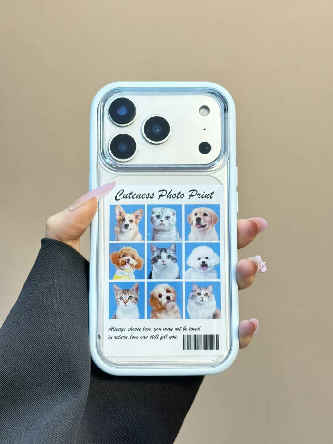 蓝框透明九宫格小猫小狗证件照苹果17promax手机壳iPhone16iPhone 16 Pro Max 蓝框透明九宫格小猫小狗证件照