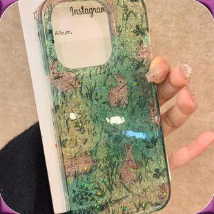 【精选优品】透明田园草地兔子适用ihone16promax苹果15pro手机壳