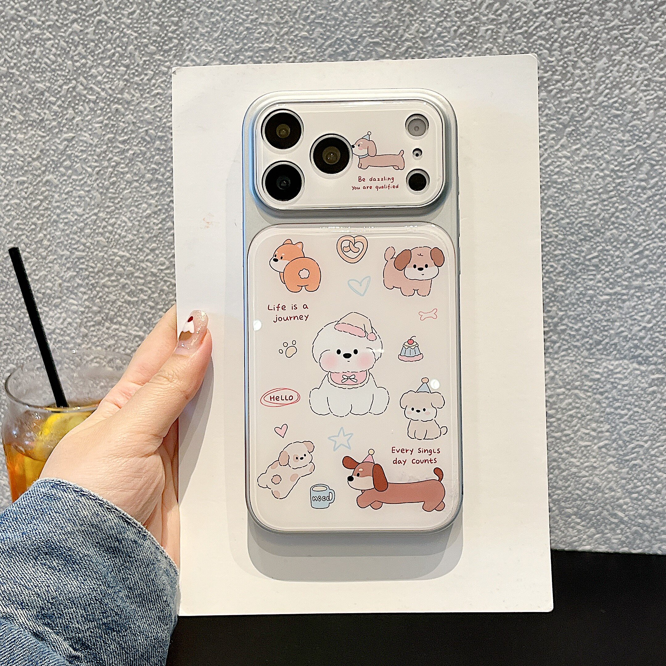 秒变17玻璃壳卡通可爱狗狗 ins风苹果保护壳彩绘TPUiPhone 15