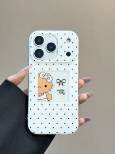 白底波点相框镂空黑皮kt苹果17promax手机壳iPhone16新款15防摔14 · iPhone 17 Pro 白底波点相框镂空黑皮kt