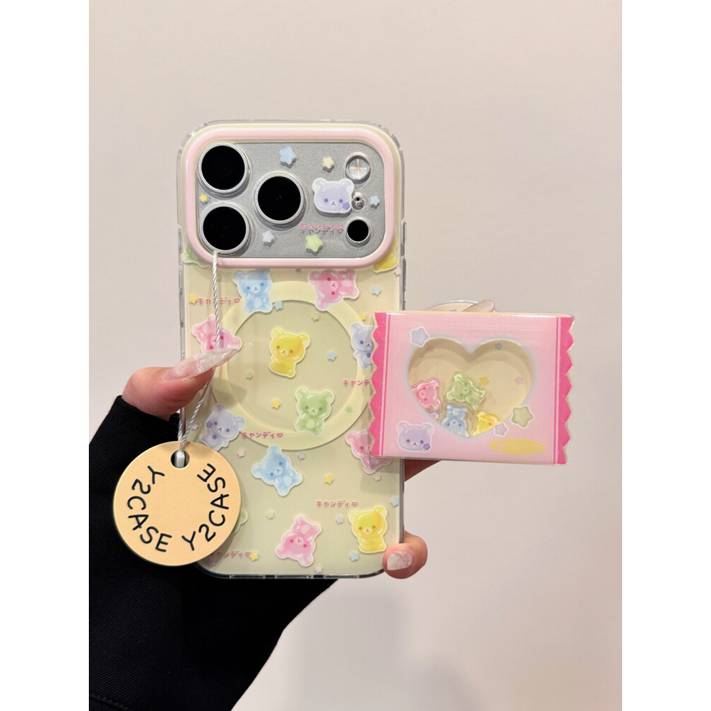 可爱ins黄底橡皮糖小熊适用于苹果17promax手机壳iphone16promax保护套14磁吸支架13新款15pro少女max手机套