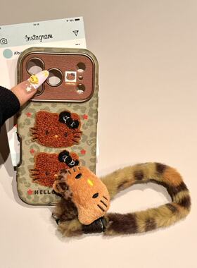 卡通可爱绿色豹纹KT猫全包壳适用苹果17/16/15/14防摔手机壳 · 绿色豹纹KT-单壳 苹果 16