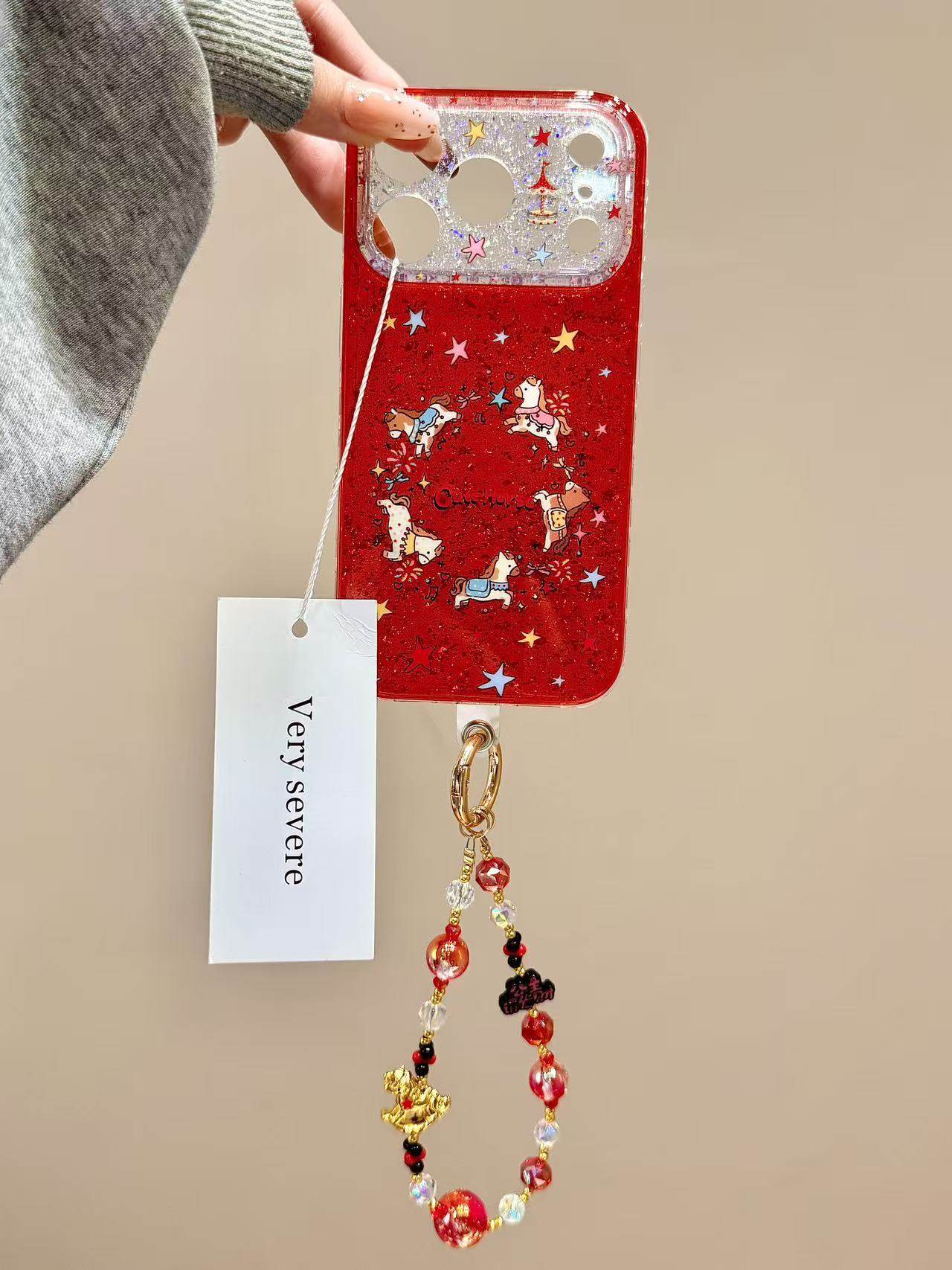 亮片闪粉红底星星小马手拎珠链适用苹果17promax手机壳15iphone16 · 苹果17promax 透红底星星围绕小马,3C数码配件,手机保护套/壳,淘宝优惠券,粉丝福利购,淘宝优惠卷