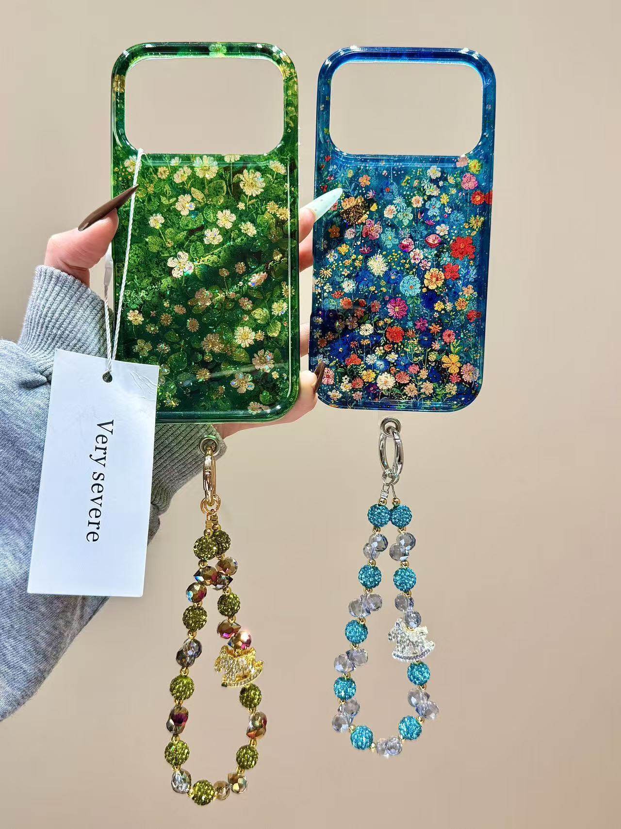 细闪半透油画彩色碎花手拎珠链适用苹果17promax手机壳15iphone16 · 苹果14 蓝底油画彩色花朵,3C数码配件,手机保护套/壳,淘宝优惠券,粉丝福利购,淘宝优惠卷