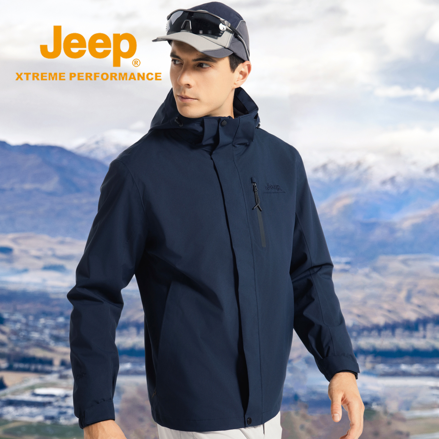 JEEP冲锋衣男冬季三合一抓绒外套