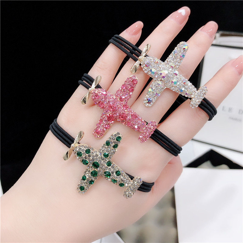 韩国镶钻水晶小飞机发绳可爱减龄丸子头发圈网红少女合金橡皮筋女