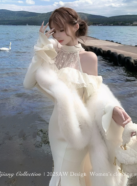 SISI JIANG“纱绘子小姐”法式气质时尚蕾丝花边收腰显瘦连衣裙