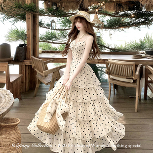 SISI JIANG“罗马假日”法式度假温柔波点收腰显瘦时尚吊带连衣裙