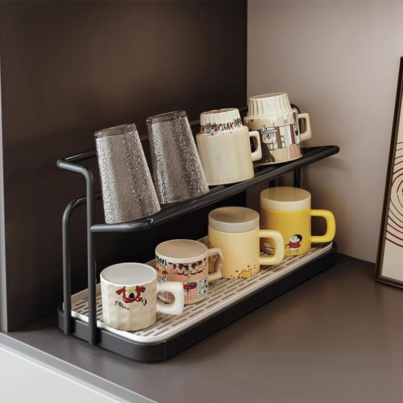 杯子收纳置物架餐边柜杯架高级感轻奢桌面高颜值沥水架多层托盘架