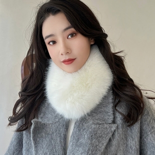 毛领围脖磁吸女新中式汉服配饰白色毛绒护颈短款围巾冬保暖配大衣