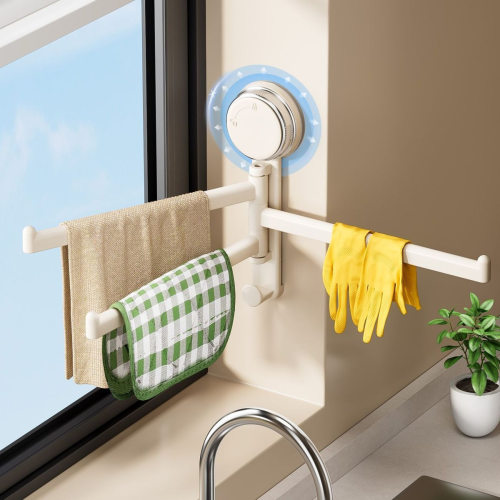 厨房置物架壁挂式吸盘浴室毛巾架沥水旋转免打孔多功能折叠收纳架